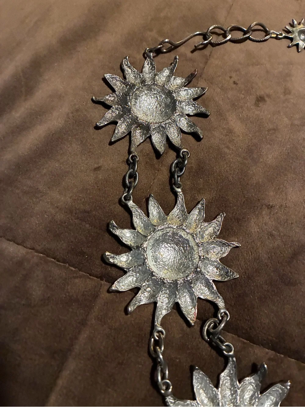 Silver Sunburst Flower Chain Belt